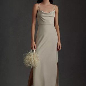 BHLDN Cali Satin Cowl-Neck Midi Slip Dress